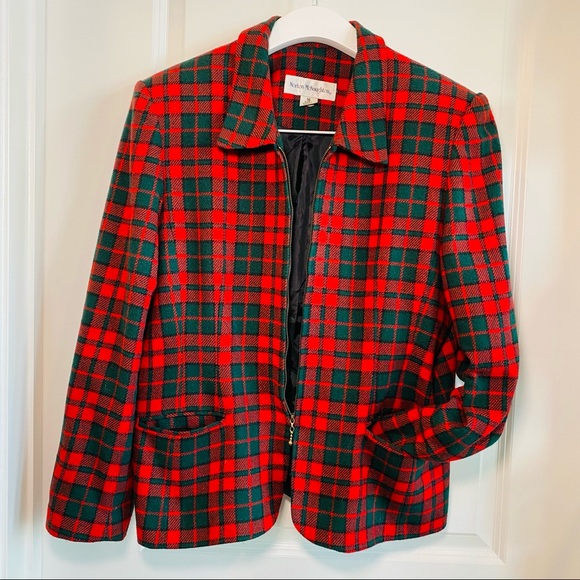 Vintage Red Tartan Zipper Closure Blazer Jacket - Picture 10 of 14